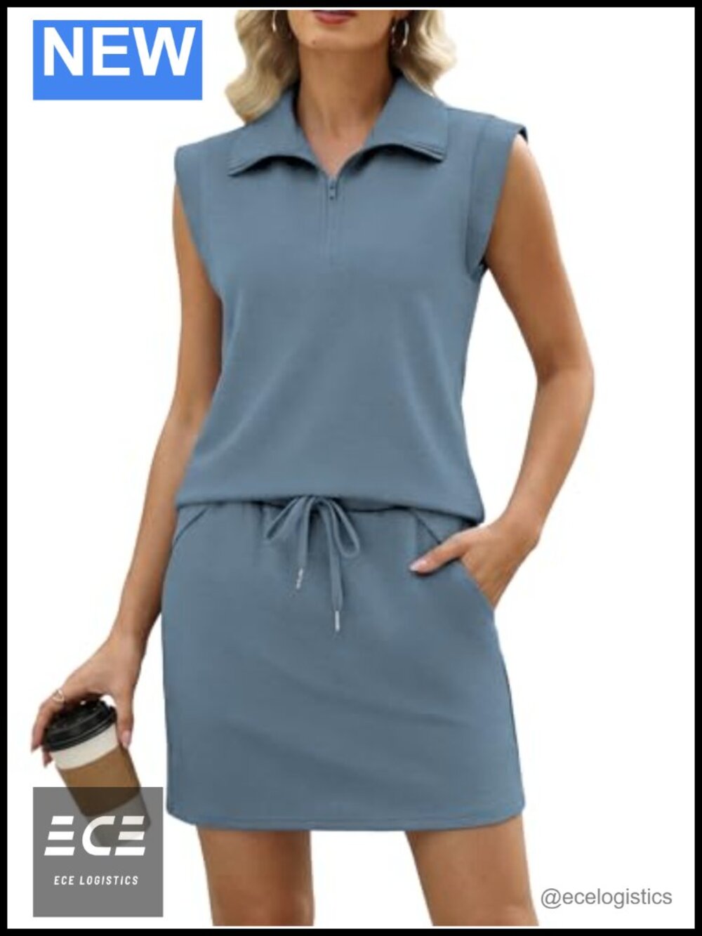 2 Piece Skirt Set Half Zip Top Built-in Shorts Pockets Wrinkle Free Travel